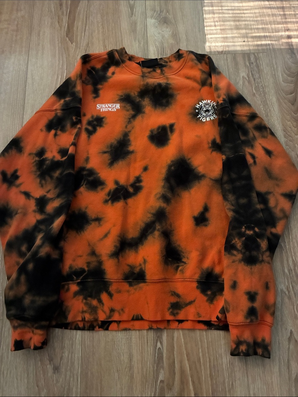 H&M Orange and Black Tie-Dye Crewneck Sweatshirt